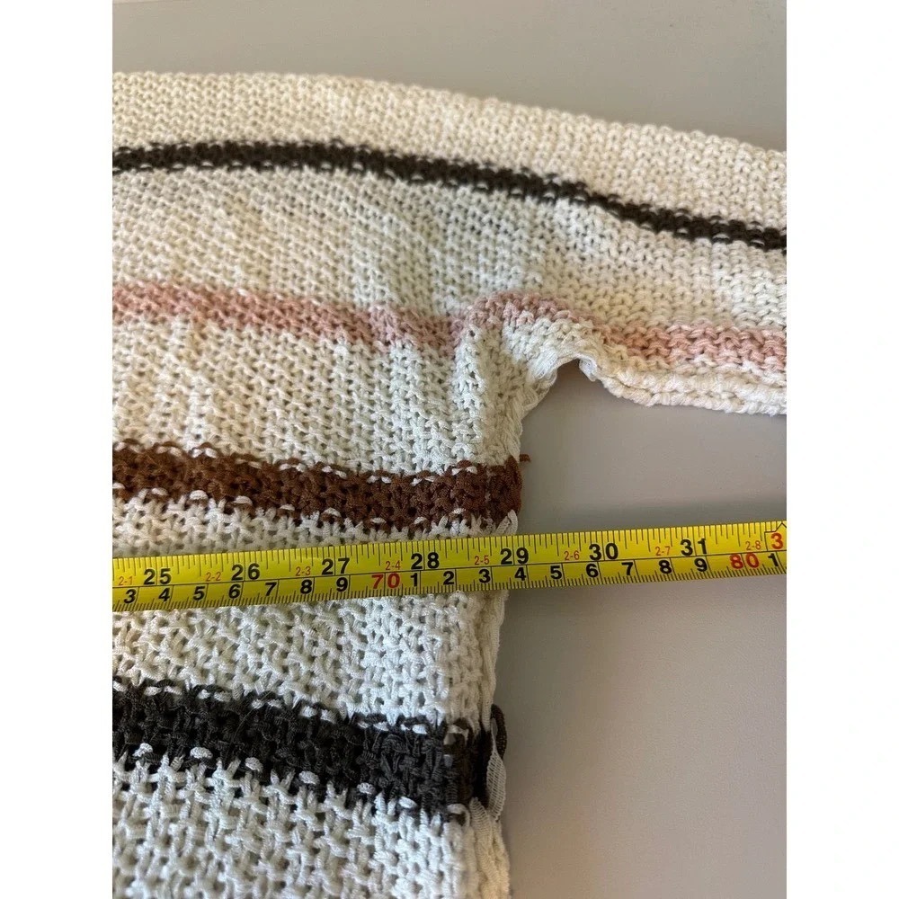 Lavender J Cream and Brown Striped  Oversized Open Knit Sweater Relaxed - Picture 5 of 7